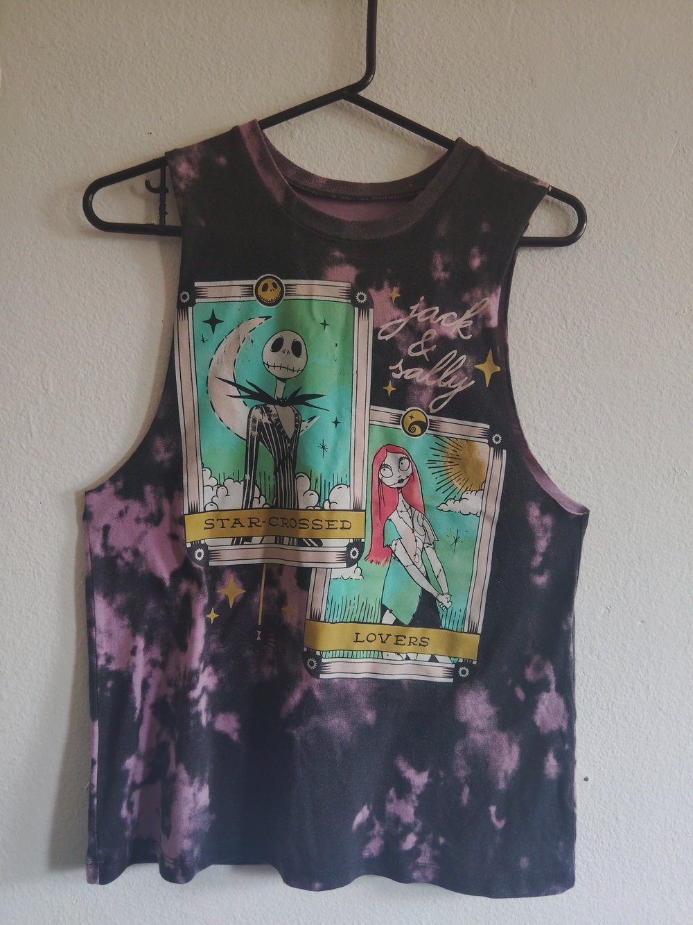 The Nightmare Before Christmas Jack & Sally Tarot Cards Tie-Dye Muscle Top